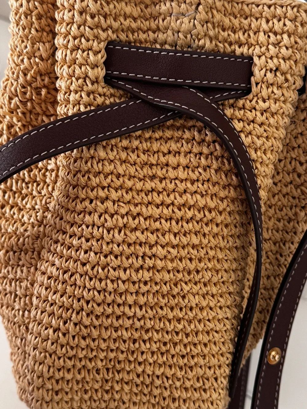 Tory Burch Romy Raffia Straw Bucket Bag - Picture 15 of 16